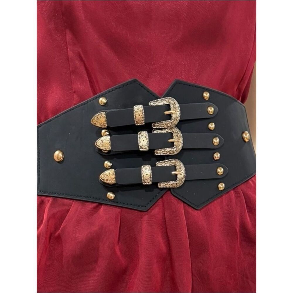 Black Gold Triple Buckle Studded Wide Statement Belt Western NWT
